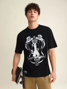 SCOOBY-DOO X SHEIN 男士卡通和字母圖案T恤 - 黑色 - 查看 1