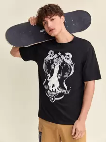 SCOOBY-DOO X SHEIN 男士卡通和字母圖案T恤 - 黑色 - 查看 5