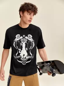 SCOOBY-DOO X SHEIN 男士卡通和字母圖案T恤 - 黑色 - 查看 6