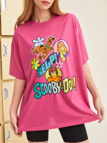 SCOOBY-DOO X SHEIN Áo thun nữ Hoạt hình Lá thư Giải trí - Màu Hồng Tươi - Xem 6