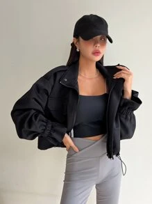 DAZY Cazadora con bolsillo con solapa de manga con volante bajo con cordón - Negro - Ver 1