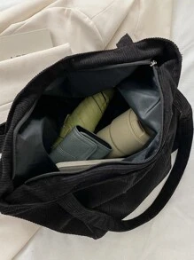 Bolso de compras minimalista para hombre, bolso de playa, bolso de compras, bolso reutilizable, bolso de lona, bolso escolar para viajes, universidad, escuela - Negro - Ver 4