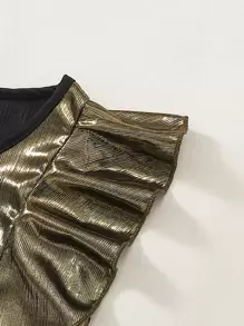 Chica preadolescente Vestido de fiesta ribete con fruncido bajo sirena - Dorado - Ver 5