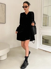 DAZY Ruched Front A-line Dress - Black - View 2