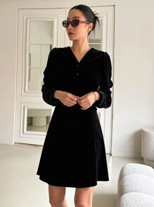 DAZY Ruched Front A-line Dress - Black - View 4