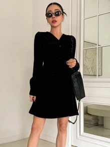 DAZY Ruched Front A-line Dress - Black - View 6