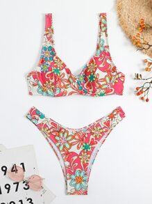 SHEIN Swim Floral Print Underwire Summer Beach Bikini Set - Multicolor - View 6