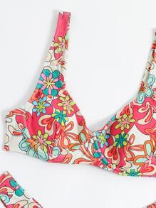 SHEIN Swim Floral Print Underwire Summer Beach Bikini Set - Multicolor - View 8
