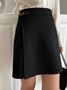 DAZY Buckle Side Wrap Skirt - Black - View 2