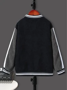Boys Colourblock Striped Trim Corduroy Varsity Jacket Without Tee - Multicolor - View 2
