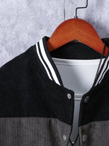 Boys Colourblock Striped Trim Corduroy Varsity Jacket Without Tee - Multicolor - View 3