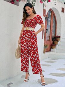 SHEIN VCAY 1pc Allover Floral Print Square Neck Jumpsuit Without Belt - Multicolor - View 1