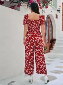 SHEIN VCAY 1pc Allover Floral Print Square Neck Jumpsuit Without Belt - Multicolor - View 3