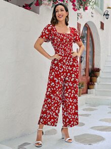 SHEIN VCAY 1pc Allover Floral Print Square Neck Jumpsuit Without Belt - Multicolor - View 4