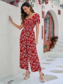 SHEIN VCAY 1pc Allover Floral Print Square Neck Jumpsuit Without Belt - Multicolor - View 5