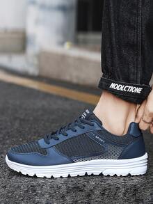 Men Letter Graphic Lace-up Front Running Shoes - Blue - View 2