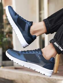 Men Letter Graphic Lace-up Front Running Shoes - Blue - View 3