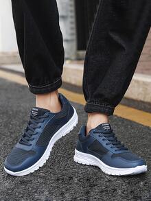 Men Letter Graphic Lace-up Front Running Shoes - Blue - View 5