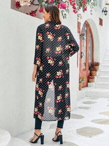 EMERY ROSE Polka Dot & Floral Print Open Front Chiffon Coat - Multicolor - View 3