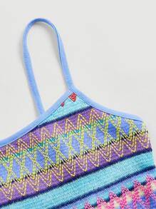 SHEIN MOD Geo Pattern Crop Cami Top & Bodycon Skirt - Blue - View 3