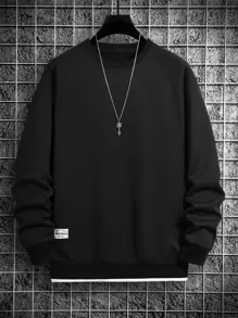 Manfinity Homme Loose Fit Men's Letter Patched Raglan Sleeve Contrast Trim Sweatshirt - Black - View 1