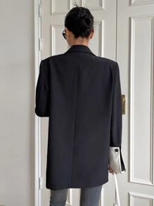 DAZY Contrast Cuff Lapel Collar Blazer Business Attire - Black - View 2