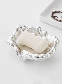 1 pieza Jabonera de color metálico con textura - Plateado - Ver 1