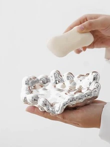 1 pieza Jabonera de color metálico con textura - Plateado - Ver 3