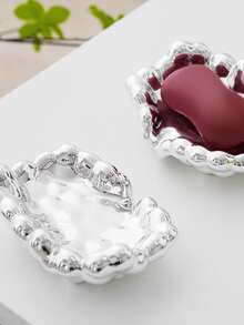 1 pieza Jabonera de color metálico con textura - Plateado - Ver 5