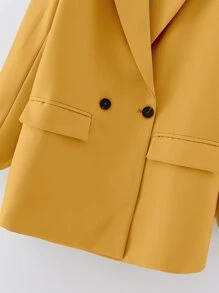 SHEIN Essnce 雙排扣翻領西裝外套 - 黃色 - 查看 3