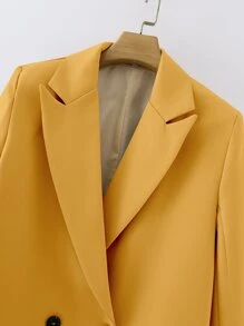 SHEIN Essnce 雙排扣翻領西裝外套 - 黃色 - 查看 4
