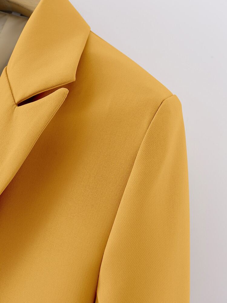 SHEIN Essnce 雙排扣翻領西裝外套 - 黃色 - 查看 6