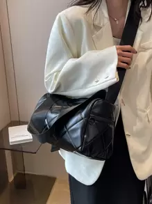 Quilted Detail Zipper Hobo Bag