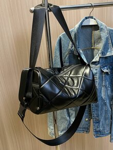 Quilted Detail Zipper Hobo Bag