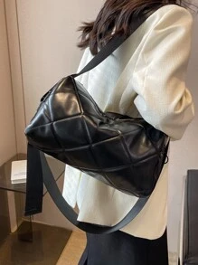 Quilted Detail Zipper Hobo Bag