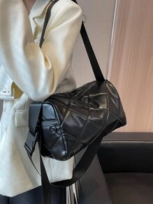 Quilted Detail Zipper Hobo Bag