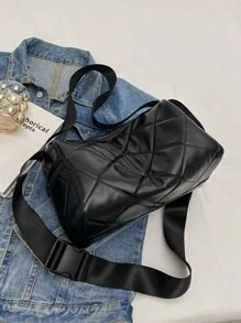 Quilted Detail Zipper Hobo Bag