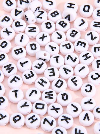 100 顆白底黑字壓克力平面壓克力珠可用於製作 DIY 珠寶配件