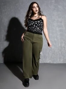 ROMWE Goth 大碼月亮和骷髅頭圖案蕾絲邊吊帶上衣