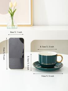 新款時尚帶手柄陶瓷咖啡杯和碟子套裝,1杯1碟 - 彩色 - 查看 5