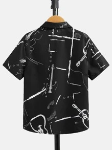 SHEIN 男孩圖案印花襯衫 - 黑色 - 查看 2