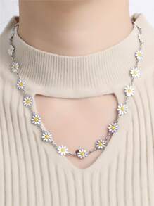Collar con diseño de flor - Plateado - Ver 1