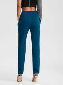 R2KHOUSE High Waist Dual Pocket Trousers - Teal Blue - View 2