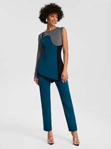 R2KHOUSE High Waist Dual Pocket Trousers - Teal Blue - View 3