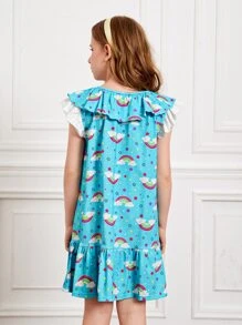 Nency Escamilla Girls Rainbow & Geo Print Ruffle Trim Smock Dress - Multicolor - View 3