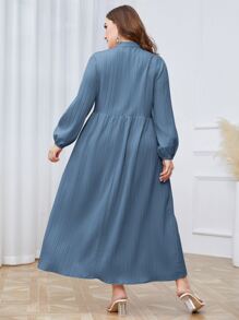 Mulvari Plus Notched Neckline Ruffle Hem Smock Dress - Blue - View 2