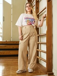 SHEIN EZwear 大碼側翻蓋口袋工裝褲