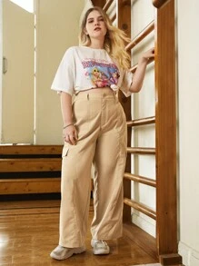 SHEIN EZwear 大碼側翻蓋口袋工裝褲