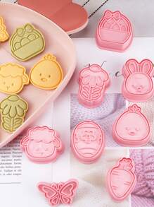 8入組兔子和花朵形狀餅乾印章 - 粉色 - 查看 1