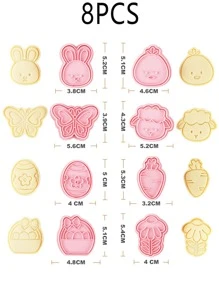 8入組兔子和花朵形狀餅乾印章 - 粉色 - 查看 2